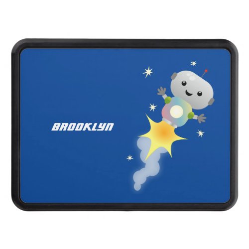 Cute robot flying in space cartoon illustration hitch cover