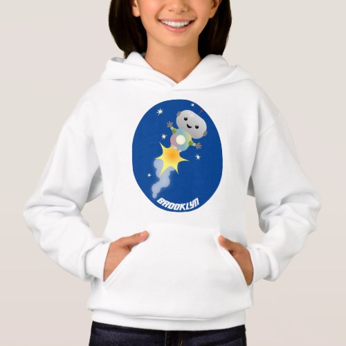 Cute robot flying in space cartoon illustration hoodie