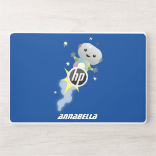 Cute robot flying in space cartoon illustration HP laptop skin