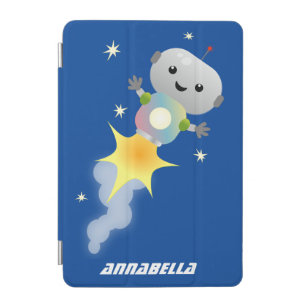 Cute robot flying in space cartoon illustration iPad mini cover