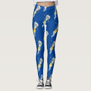 Cute robot flying in space cartoon illustration leggings