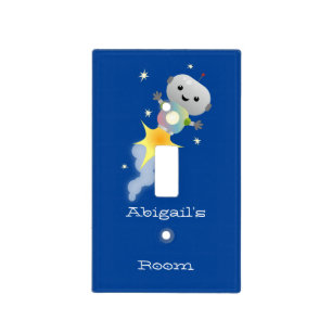 Cute robot flying in space cartoon illustration light switch cover