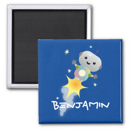 Cute robot flying in space cartoon illustration magnet