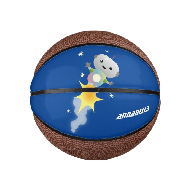 Cute robot flying in space cartoon illustration mini basketball (Front)