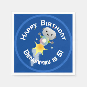 Cute robot flying in space cartoon illustration napkins