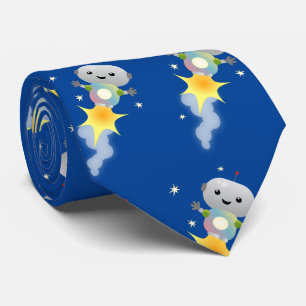 Cute robot flying in space cartoon illustration neck tie