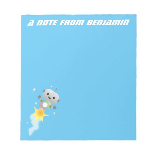 Cute robot flying in space cartoon illustration notepad