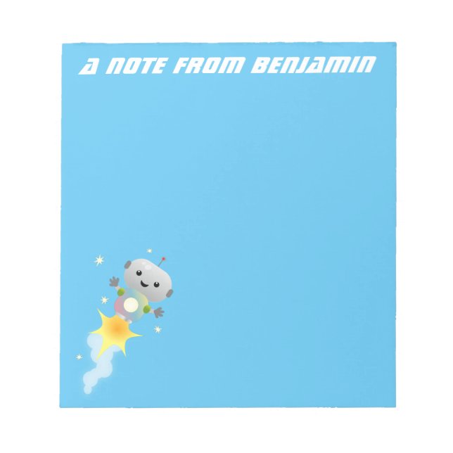 Cute robot flying in space cartoon illustration notepad (Front)