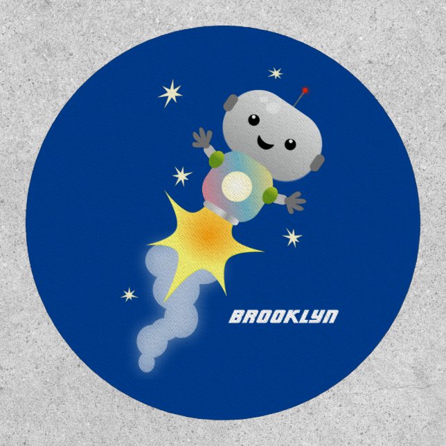 Cute robot flying in space cartoon illustration patch (Front)