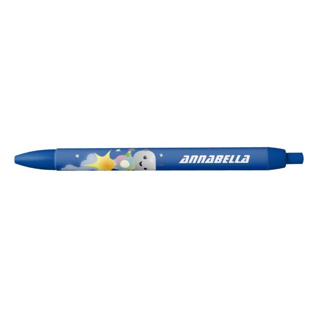 Cute robot flying in space cartoon illustration pen (Front)