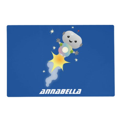 Cute robot flying in space cartoon illustration placemat