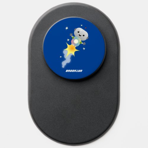 Cute robot flying in space cartoon illustration PopSocket