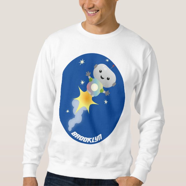 Cute robot flying in space cartoon illustration sweatshirt (Front)