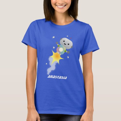 Cute robot flying in space cartoon illustration T_Shirt