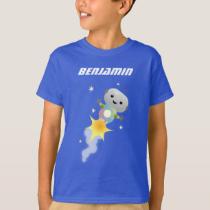 Cute robot flying in space cartoon illustration T-Shirt
