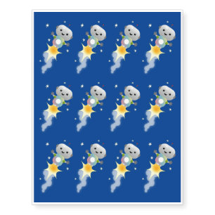 Cute robot flying in space cartoon illustration temporary tattoos