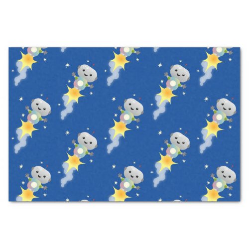 Cute robot flying in space cartoon illustration tissue paper