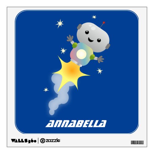 Cute robot flying in space cartoon illustration wall decal