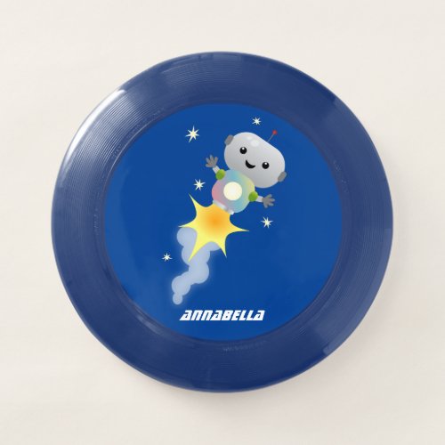 Cute robot flying in space cartoon illustration Wham_O frisbee