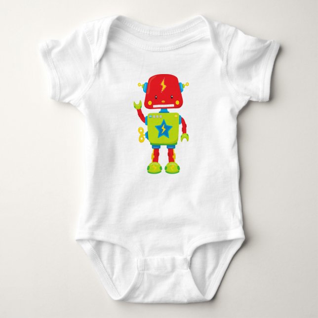 Cute Robot, Funny Robot, Colorful Robot, Robotics Baby Bodysuit (Front)