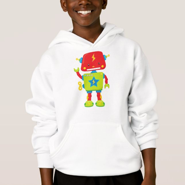 Cute Robot, Funny Robot, Colorful Robot, Robotics Hoodie (Front)