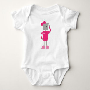 Cute Robot, Funny Robot, Girl Robot, Pink Robot Baby Bodysuit