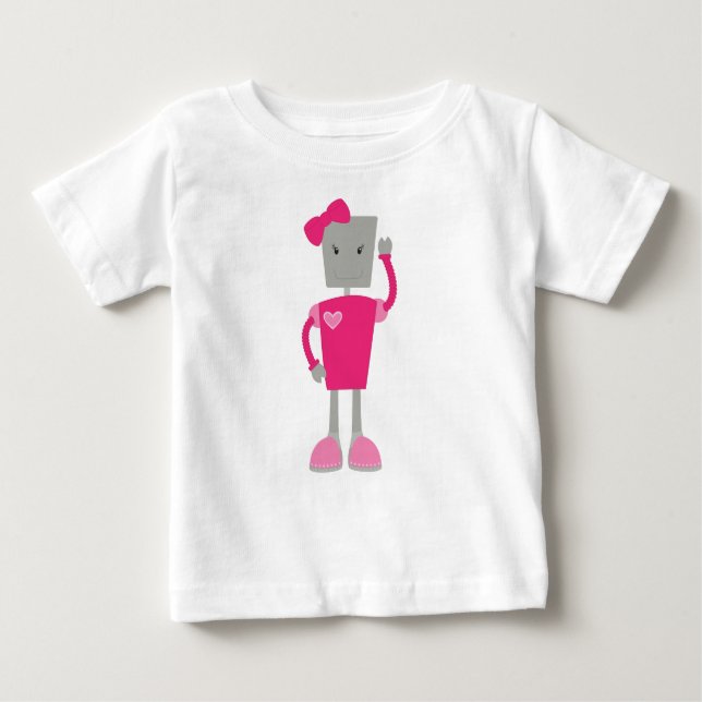 Cute Robot, Funny Robot, Girl Robot, Pink Robot Baby T-Shirt (Front)