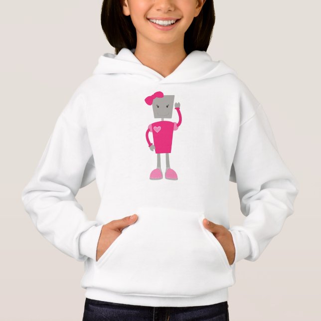 Cute Robot, Funny Robot, Girl Robot, Pink Robot Hoodie (Front)