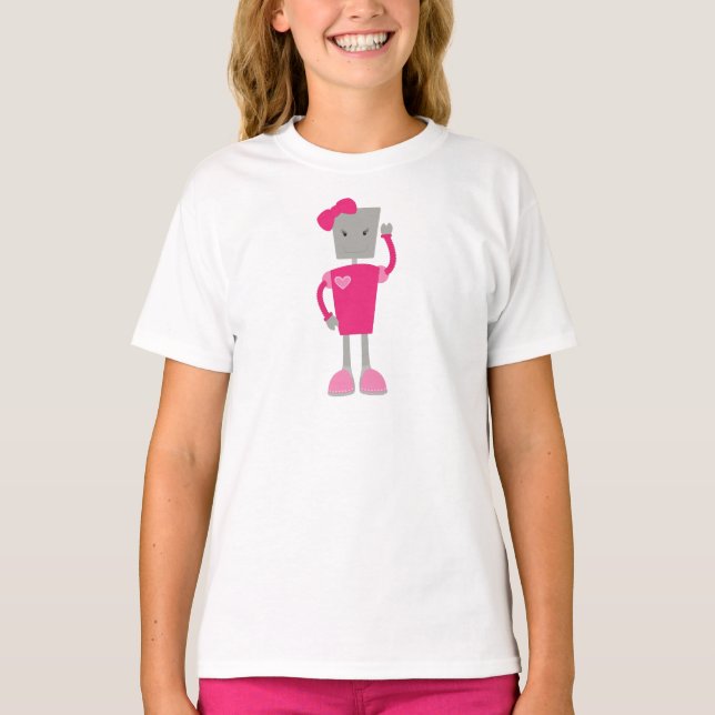 Cute Robot, Funny Robot, Girl Robot, Pink Robot T-Shirt (Front)