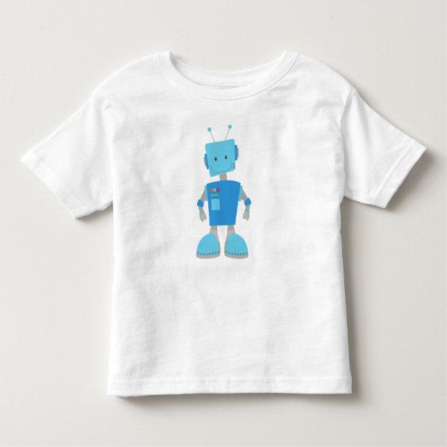 Cute Robot, Funny Robot, Silly Robot, Blue Robot Toddler T-shirt (Front)