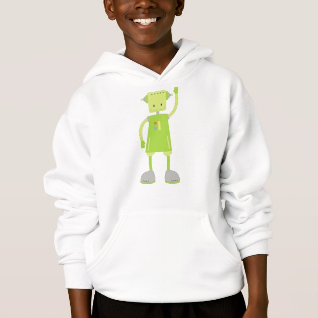 Cute Robot, Funny Robot, Silly Robot, Green Robot Hoodie (Front)