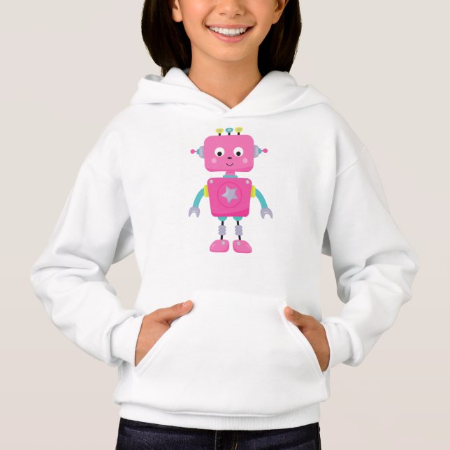 Cute Robot, Funny Robot, Silly Robot, Pink Robot Hoodie (Front)