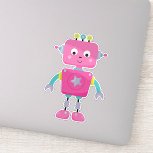 Cute Robot, Funny Robot, Silly Robot, Pink Robot Sticker