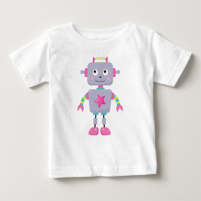 Cute Robot, Funny Robot, Silly Robot, Purple Robot Baby T-Shirt (Front)