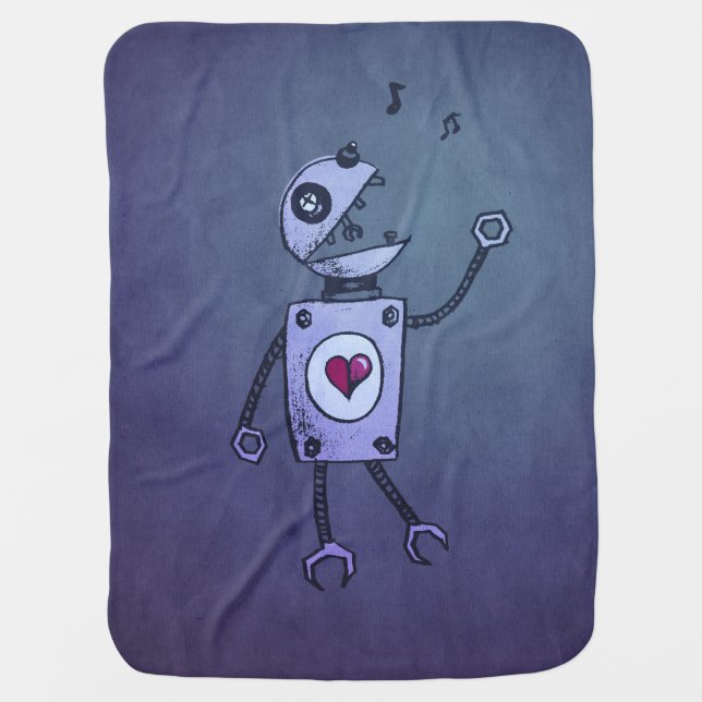 Cute Robot Geek Swaddle Blanket (Front)