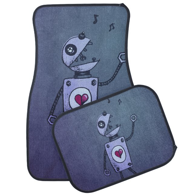 Cute Robot Grunge Blue Music Lover Car Mat (Set)