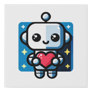 Cute Robot Holding Heart - Adorable Love & Tech Faux Canvas Print