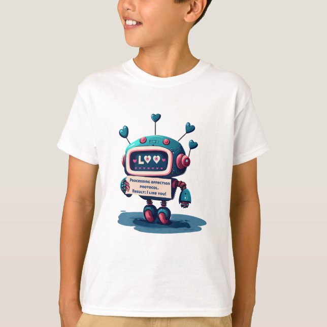Cute Robot I Like You Text, Fun, Cool  T-Shirt (Front)