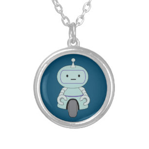 Cute Robot Illustration Silver Plated Necklace
