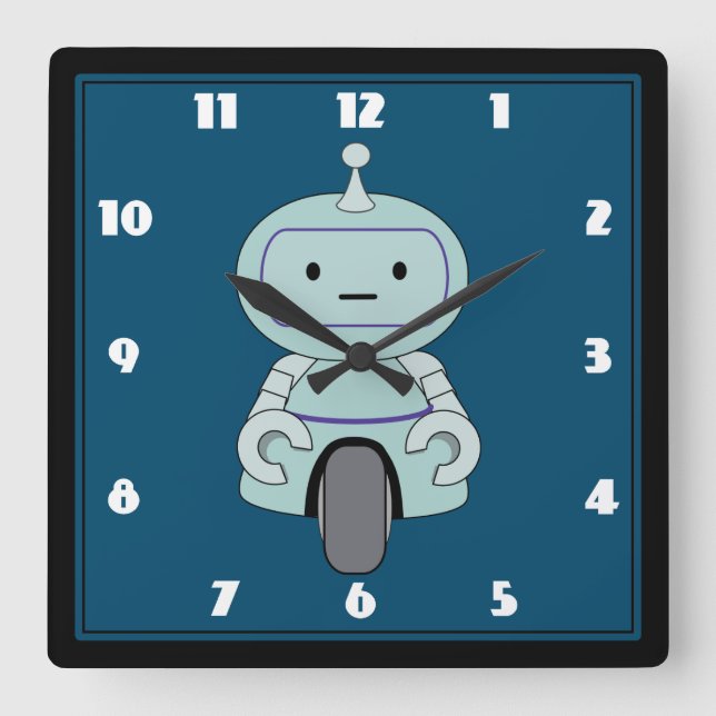 Cute Robot Illustration Square Wall Clock (Front)