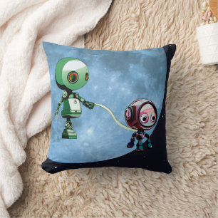 Cute Robot in Space Throw Pillow