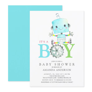 Cute Robot It's a Boy Baby Shower Invitation