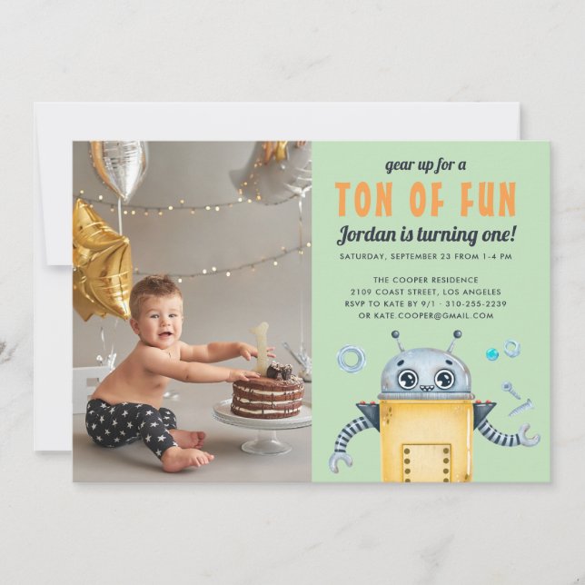 Cute Robot | Kids Birthday Party Photo Invitation (Front)