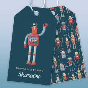 Cute Robot Kids Birthday Party Thank You Favor Gift Tags