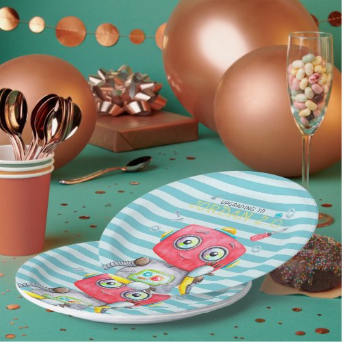 Cute Robot  Personalized Birthday Party Paper Plates