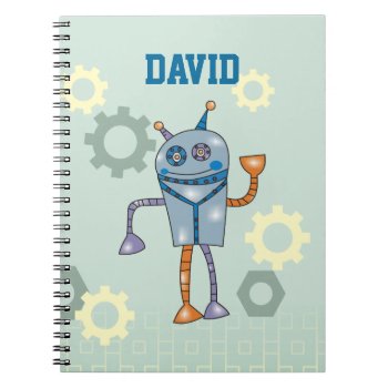 Cute Robot Personalized Name Boys Notebook by goodmoments at Zazzle