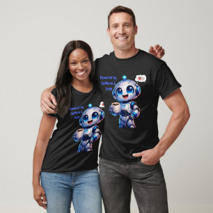 Cute Robot Powered bu caffeine & coding T-Shirt