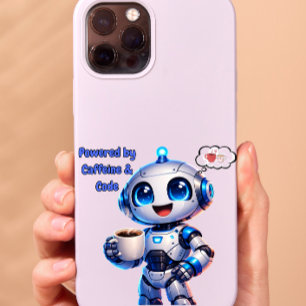 Cute Robot Powered by Caffeine & Code iPhone 14 Case