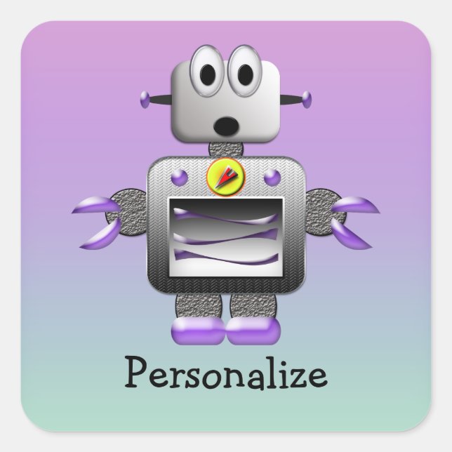 Cute Robot Purple & Blue Personalized Stickers (Front)
