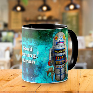 Cute Robot Retro Vintage Cool Good Morning Human Mug